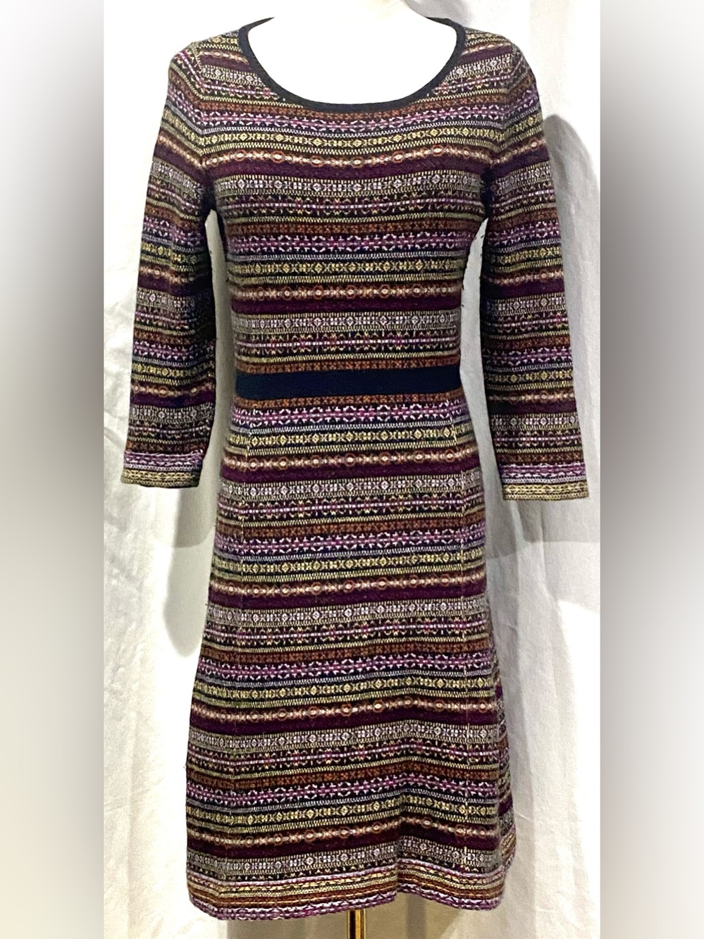 Sparrow Multicolor Striped Knit Midi Sweater Dress with Black Accent Waist Sz.S
